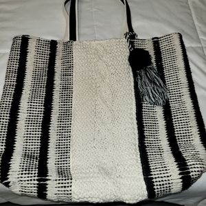 Black and white canvas shoulder bag
